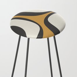 Retro Groove Pattern in Charcoal Grey, Muted Mustard Gold, and Cream  Counter Stool