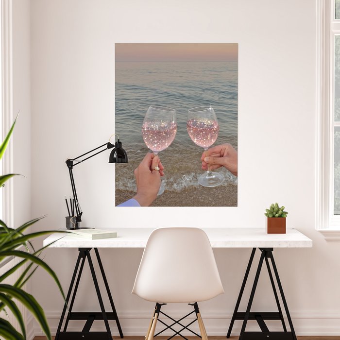 Wine Glass Glitter Sunset Drinks Poster by Aesthetic Lounge