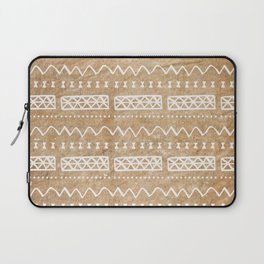 Tan Brown and White Bow Tie Zig Zag Mud Cloth Pattern Laptop Sleeve