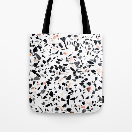 Terrazzo Stone Pattern Black and Orange Peach Tote Bag