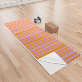[ Thumbnail: Plum and Dark Orange Colored Striped/Lined Pattern Yoga Towel ]