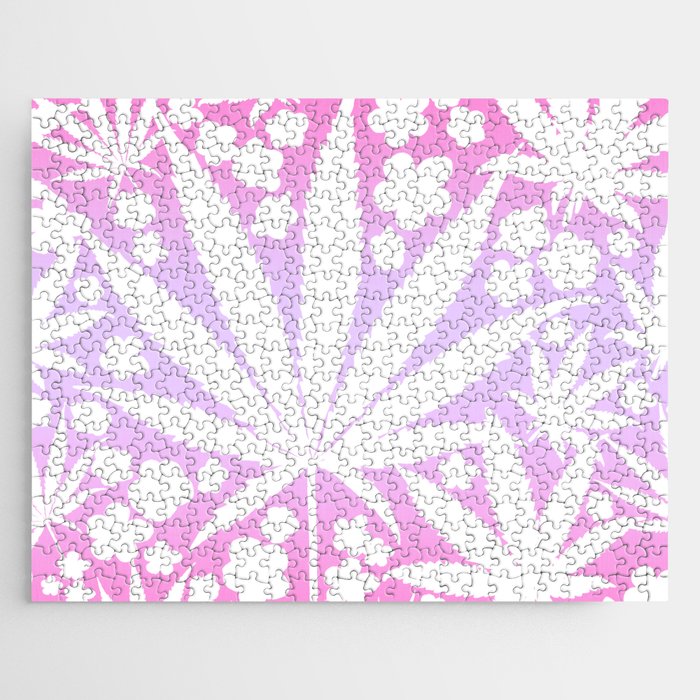 Modern Retro Cannabis And Spring Flowers Pink Purple Haze Ombre Hippy Boho Botanical Leaves Pattern Jigsaw Puzzle