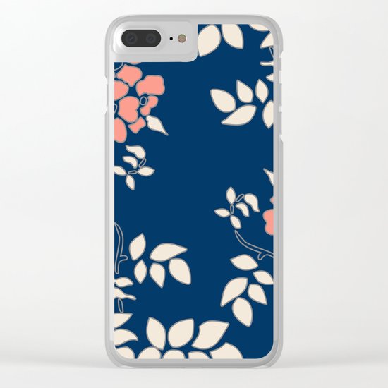 FLORAL IN BLUE AND CORAL Clear iPhone Case