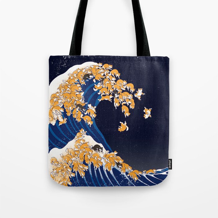 Shiba Inu The Great Wave in Night Tote Bag