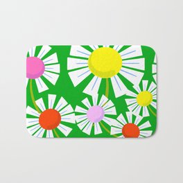 Modern Retro Daisy Flowers On Green Bath Mat