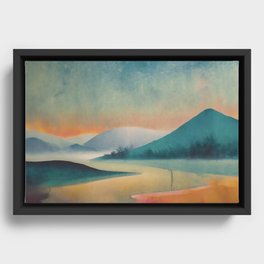 Autumn mountains landscape decorative calm vintage painting Framed Canvas