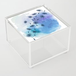 Blue Dandelion Seeds on Watercolor Acrylic Box
