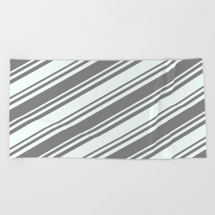 Gray and Mint Cream Colored Lines/Stripes Pattern Beach Towel