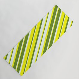 [ Thumbnail: Yellow, Green & Mint Cream Colored Lined Pattern Yoga Mat ]