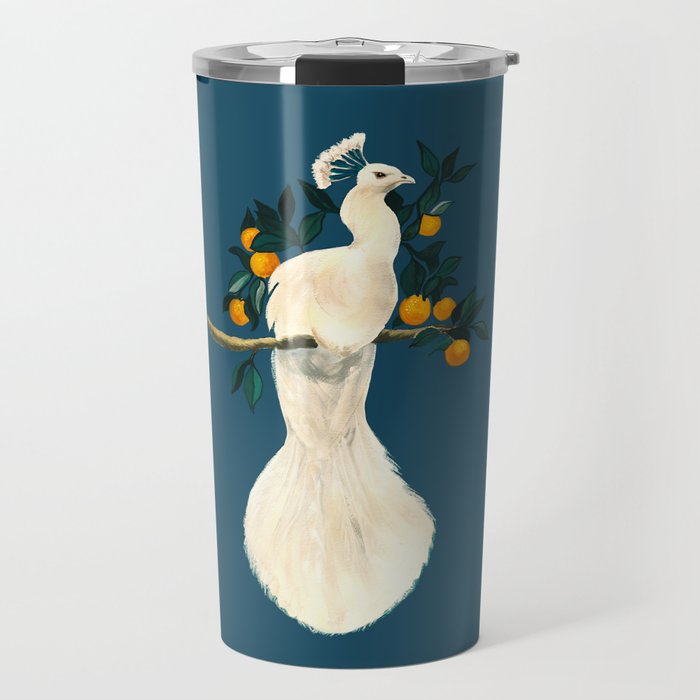 White Peacock Travel Mug