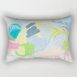 "on the side" abstract painting in teal, lime, yellow, gray, white, and pink Rectangular Pillow