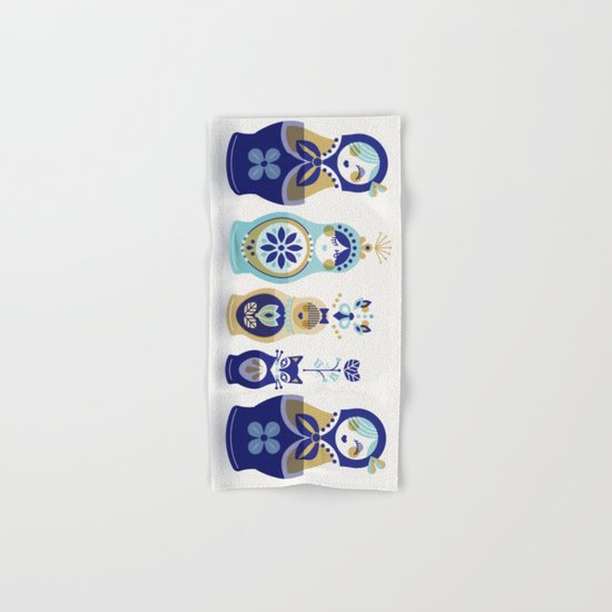 Russian Nesting Dolls – Blue & Gold Hand & Bath Towel