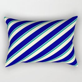[ Thumbnail: Aquamarine, Teal, Light Yellow & Blue Colored Lines Pattern Rectangular Pillow ]