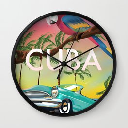 Cuba vintage travel poster print Wall Clock