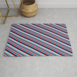 [ Thumbnail: Red, Deep Sky Blue, Maroon & Sky Blue Colored Lined/Striped Pattern Rug ]