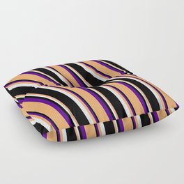 [ Thumbnail: Indigo, Brown, White & Black Colored Striped Pattern Floor Pillow ]