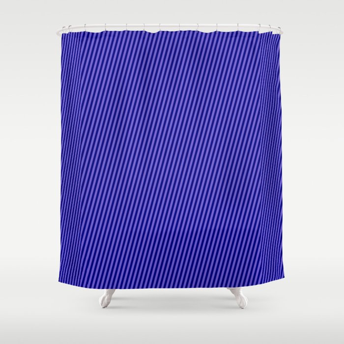 Blue and Slate Blue Colored Striped Pattern Shower Curtain