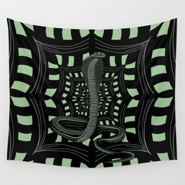 Hypno snake on black and green Wall Tapestry