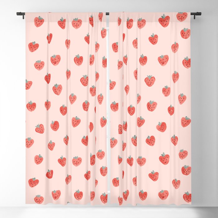 Strawberries on Pink Blackout Curtain