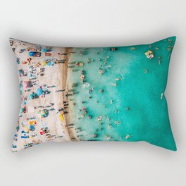 Go With The Flow | Aerial Print | Beach Print | Waves Art Print | Ocean And People In Hot Vacation Rectangular Pillow