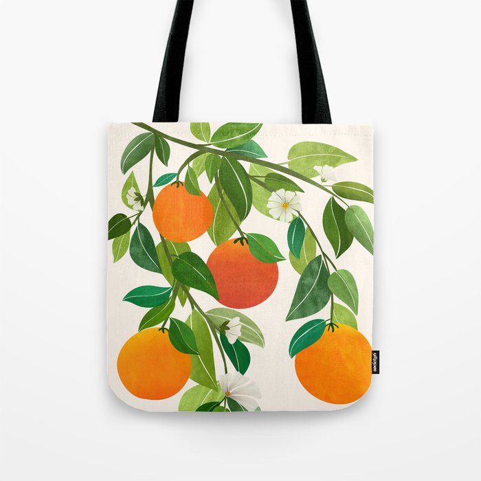 Oranges and Blossoms Tropical Fruit Painting Tote Bag