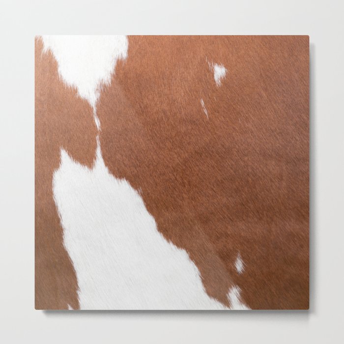 Brown Cowhide, Cow Skin Print Pattern, Modern Cowhide Faux Leather Metal Print