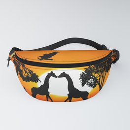 Giraffe silhouettes at sunset Fanny Pack