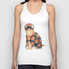Frida Kahlo cat with flower  Unisex Tank Top