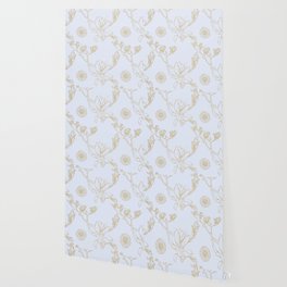 Magnolia And Daisy Seamless Pattern_Light Blue Wallpaper