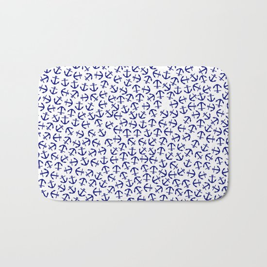 Maritime Anchors pattern- blue anchor on white background #Society6 Bath Mat