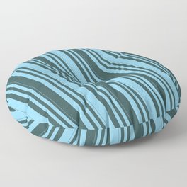 [ Thumbnail: Sky Blue and Dark Slate Gray Colored Lines Pattern Floor Pillow ]