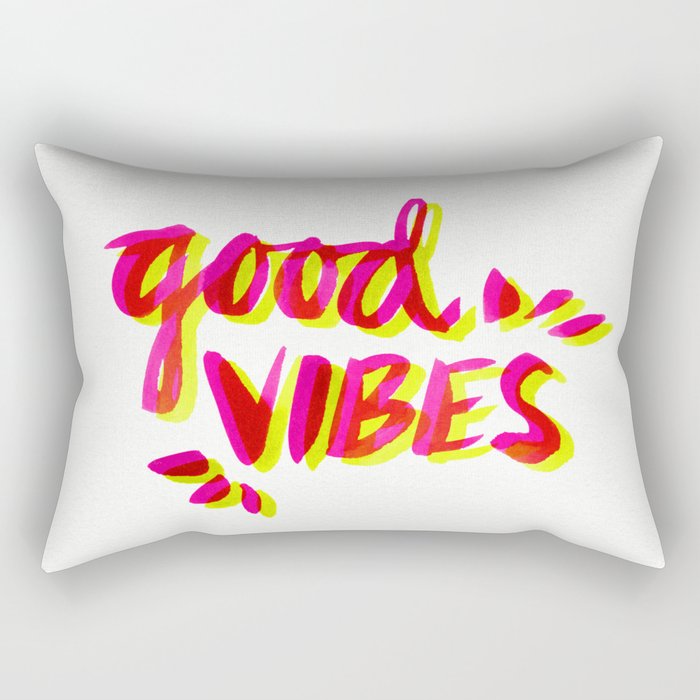 Good Vibes – Pink & Yellow Rectangular Pillow