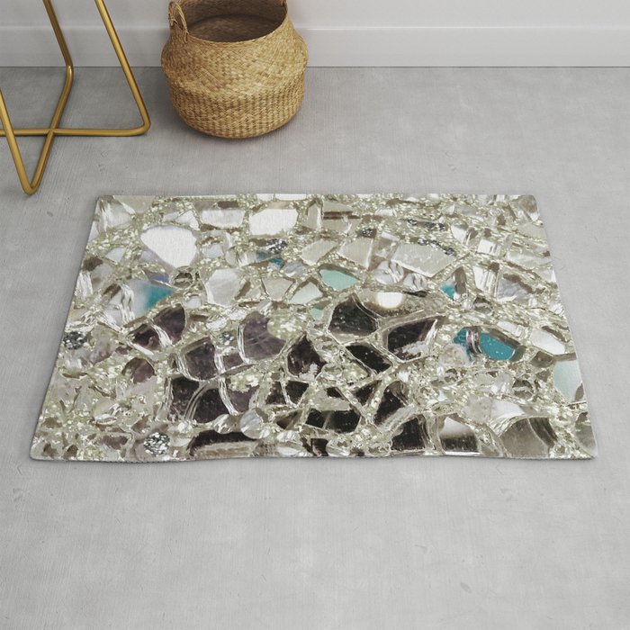 An Explosion of Sparkly Silver Glitter, Glass and Mirror Rug