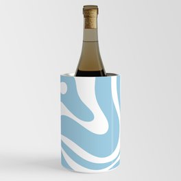 Retro Modern Liquid Swirl Abstract Pattern in Baby Blue and White Wine Chiller