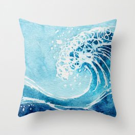 Watercolor Ocean Blue Wave Throw Pillow