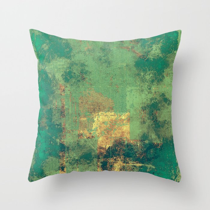 Grunge background with vintage style graphic elements, retro feeling composition and different color patterns: yellow (beige); brown; green; cyan Throw Pillow
