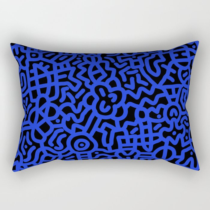 Cobalt Blue on Black Doodles Rectangular Pillow