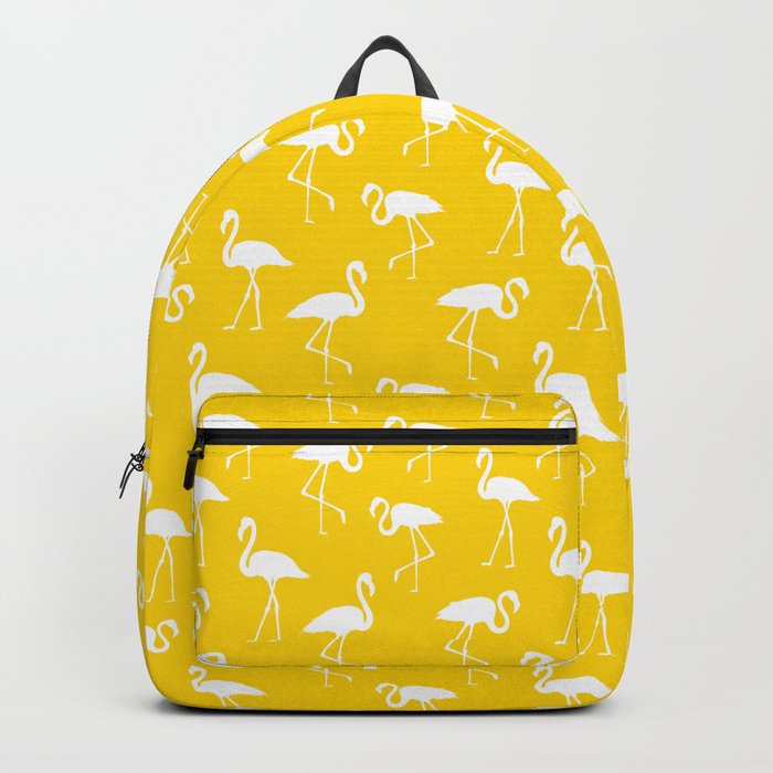 White flamingo silhouettes seamless pattern on yellow background Backpack