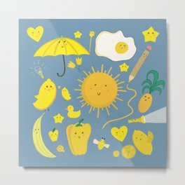 Yellow Kawaii Stuff Metal Print | Banana, Pepper, Pineapple, Lemon, Yellow, Light, Heart, Apple, Star, Flash Light 