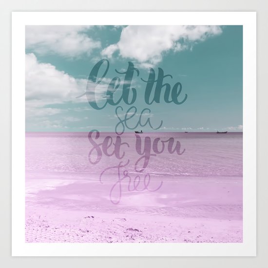 Let the Sea set you Free- Pink Summer Beach Sea Ocean Nature on #Society6 Art Print