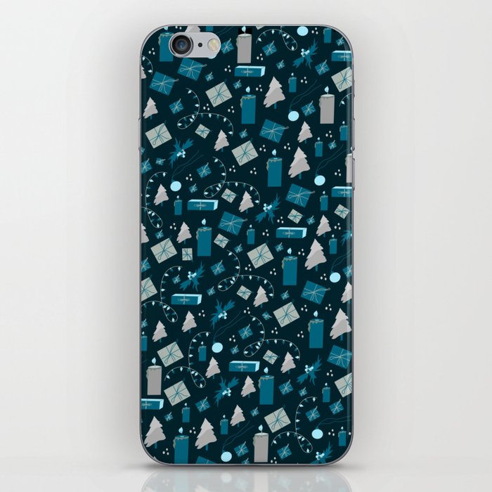 Blue And Silver Holiday Pattern iPhone Skin