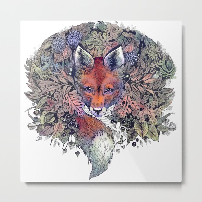 Hiding fox rainbow Metal Print