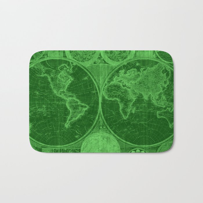World Map (1794) Green & Light Green Bath Mat