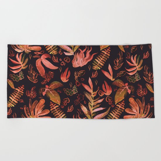 brown watercolor leaves Beach Towel