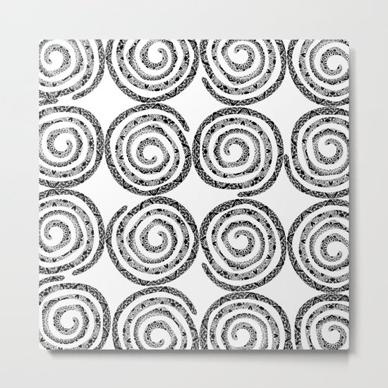 Black & White Patterned Spirals Metal Print