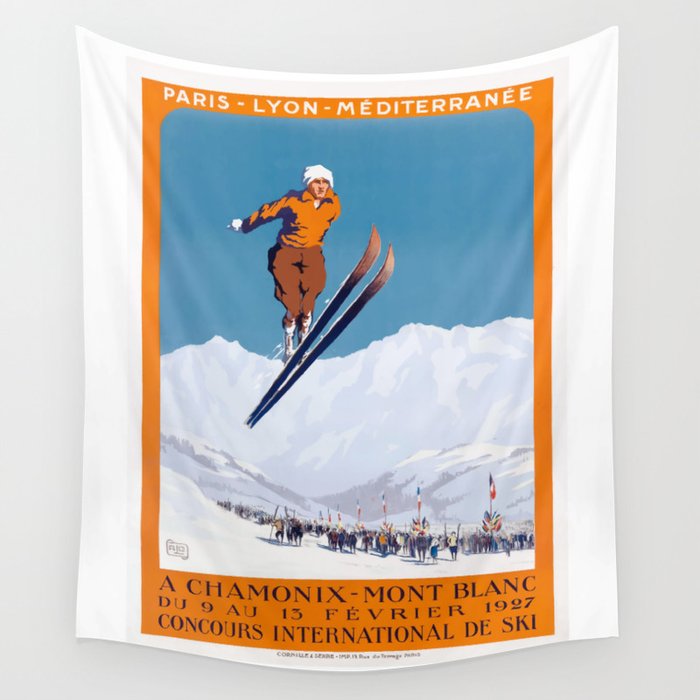 1927 Chamonix Mont Blanc France Ski Championship Poster Wall Tapestry by retrographica Society6