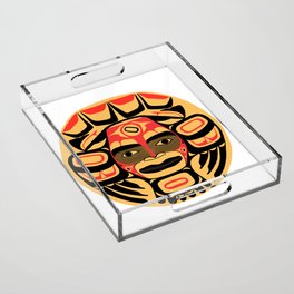 Flat style icon with tribal mask symbol. Native American Indian drawing. Indigenous  symbol. Acrylic Tray
