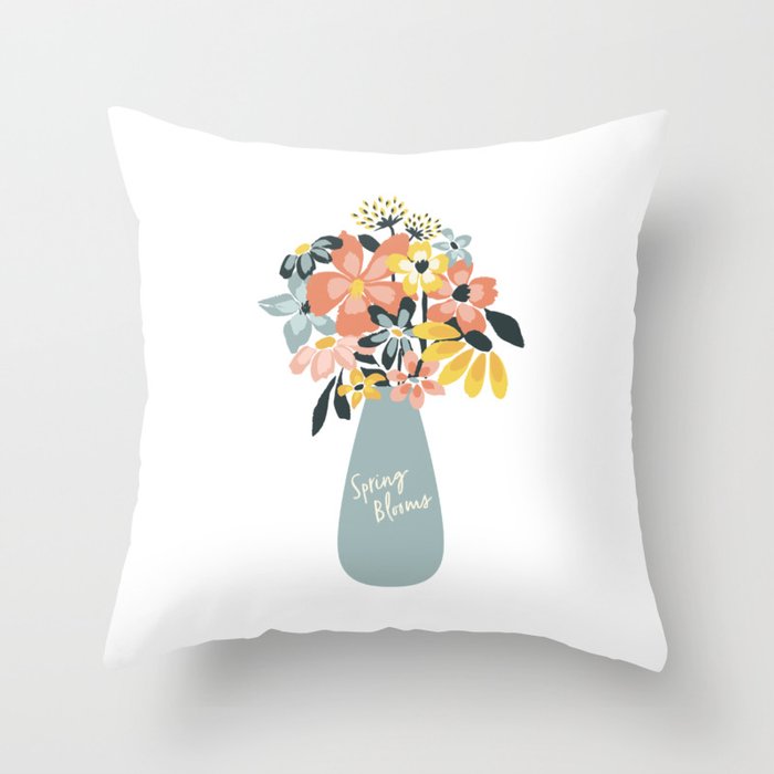 Colorful Fresh Cut Flowers Vase Throw Pillow