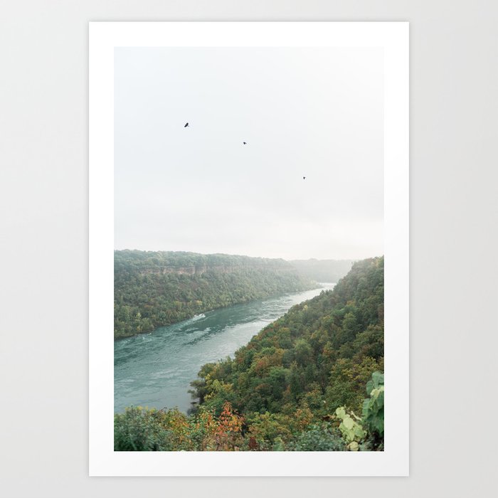 Niagara Falls fall foliage with three birds and mist | Travel photography | Wall Art | Photo print Art Print