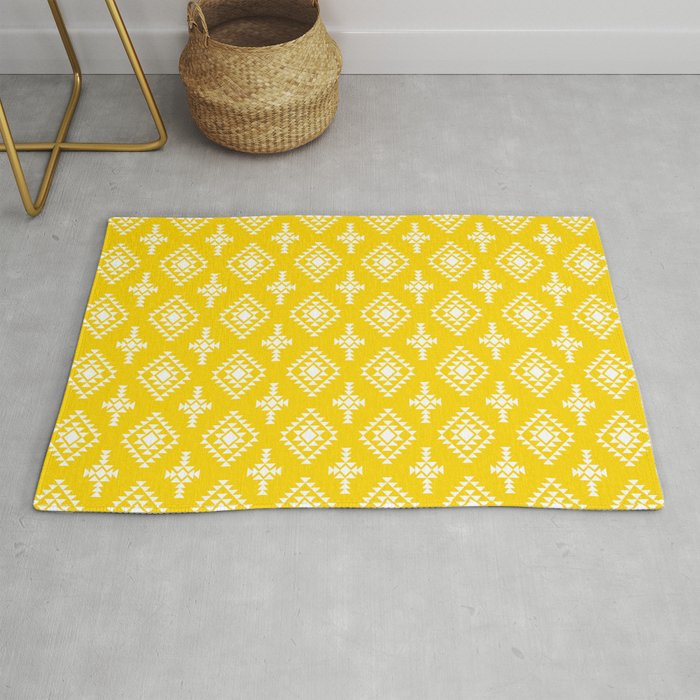 Yellow and White Native American Tribal Pattern Rug